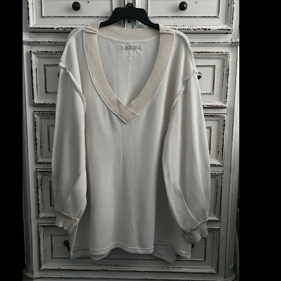 New 🤍 Free People oversized ivory waffle pullover size M - Picture 3 of 16